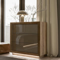 Kommode mit 3 Schubladen aus Holzwerkstoff in Antik-Eiche und Beige Hochglanz, 103 × 98,2 × 42,3 cm