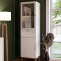 Vitrine im Landhausstil mit 2 Türen, 1 Schublade und Glasfront aus Holzwerkstoff in Secret Grey und Schlammeiche, 50,2 × 184,6 × 41,7 cm