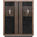 Vitrine mit 2 Türen aus Holzwerkstoff in Schwarz und Eiche mit Hochglanzfront, 133 × 161,8 × 42,3 cm