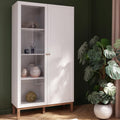 Highboardvitrine im Landhausstil mit 2 Glastüren aus Holzwerkstoff in Secret Grey und Schlammeiche, 99,9 × 184,6 × 41,7 cm