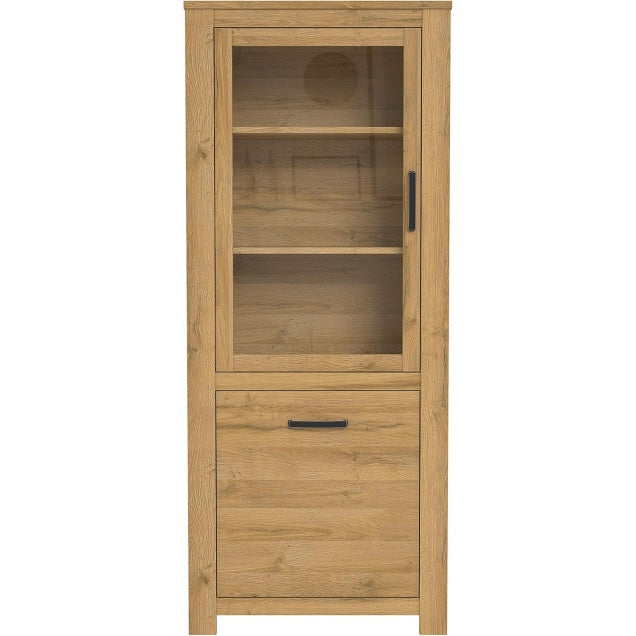 Vitrine mit 1 Tür und 1 Glastür aus Holzwerkstoff in Alteiche, 77 × 185,3 × 42,2 cm
