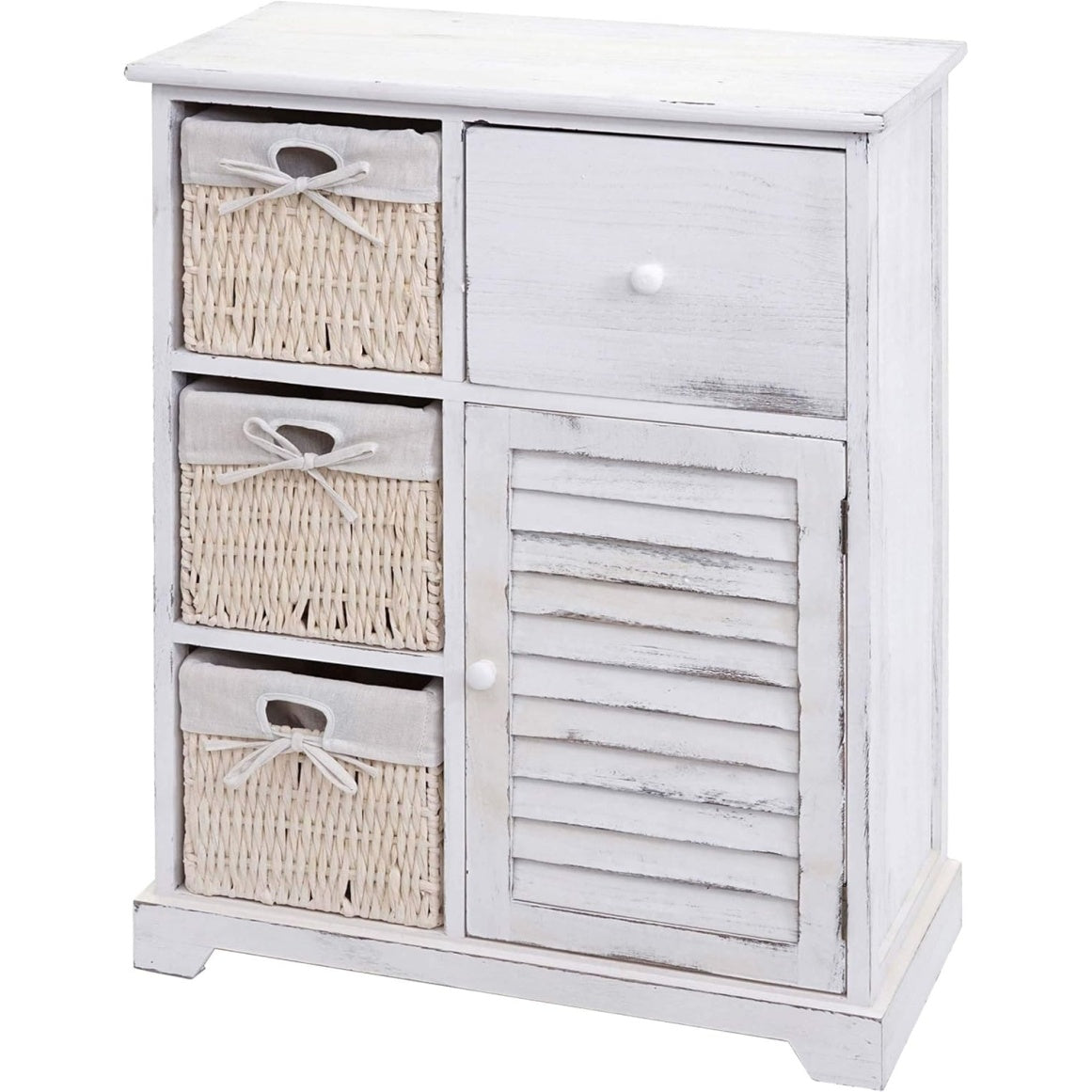 Massivholz-Kommode mit Korbschubladen im Shabby-Stil