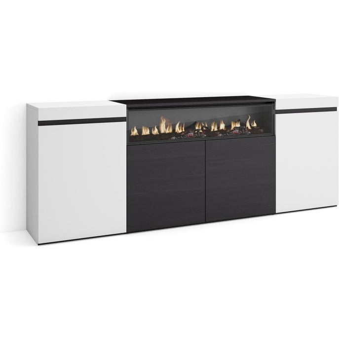Sideboard mit 4 Türen und integriertem Elektrokamin, 200 × 75 × 35 cm