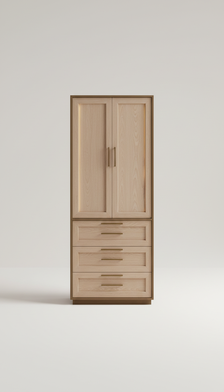 Hoher Schrank mit satinierter Glastür