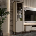 Vitrine mit 1 Tür im Lamellendesign aus Holzwerkstoff in Kaschmirbeige und Valencia-Eiche, 60,4 × 200,5 × 41,2 cm