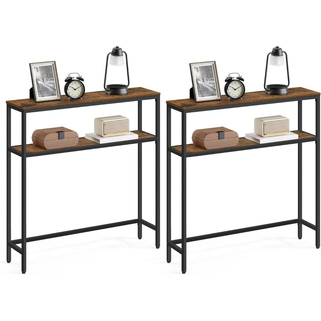Konsolentisch-Set mit 2 Ablagen, 20 × 80 × 80 cm, Vintagebraun und Tintenschwarz