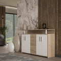 Sideboard mit 4 Türen, 3 Schubladen und Ablageaufsatz aus Holzwerkstoff in Weiß und Sonoma-Eiche, 132 × 88,5 × 34,8 cm