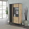 Highboardvitrine mit Glasfront aus Holzwerkstoff in Artisan-Eiche und Schwarz, 95,4 × 158,8 × 42 cm