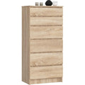 Kommode in Sonoma-Eiche mit 6 Schubladen, 60 × 130 cm, Holzschrank für Schlafzimmer, Flur oder Wohnzimmer