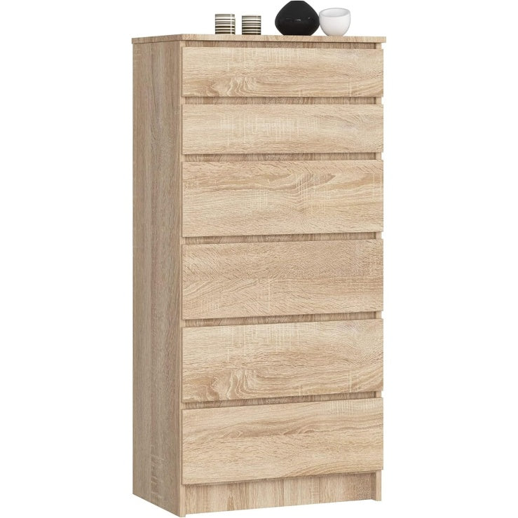 Kommode in Sonoma-Eiche mit 6 Schubladen, 60 × 130 cm, Holzschrank für Schlafzimmer, Flur oder Wohnzimmer