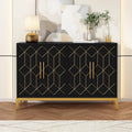 Sideboard mit 4 Türen und verstellbarem Einlegeboden in Schwarz mit goldfarbenen Details