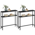 Konsolentisch-Set mit 2 schmalen Tischen und 2 Ablagen, 20 × 80 × 80 cm, Anthrazitgrau und Tintenschwarz